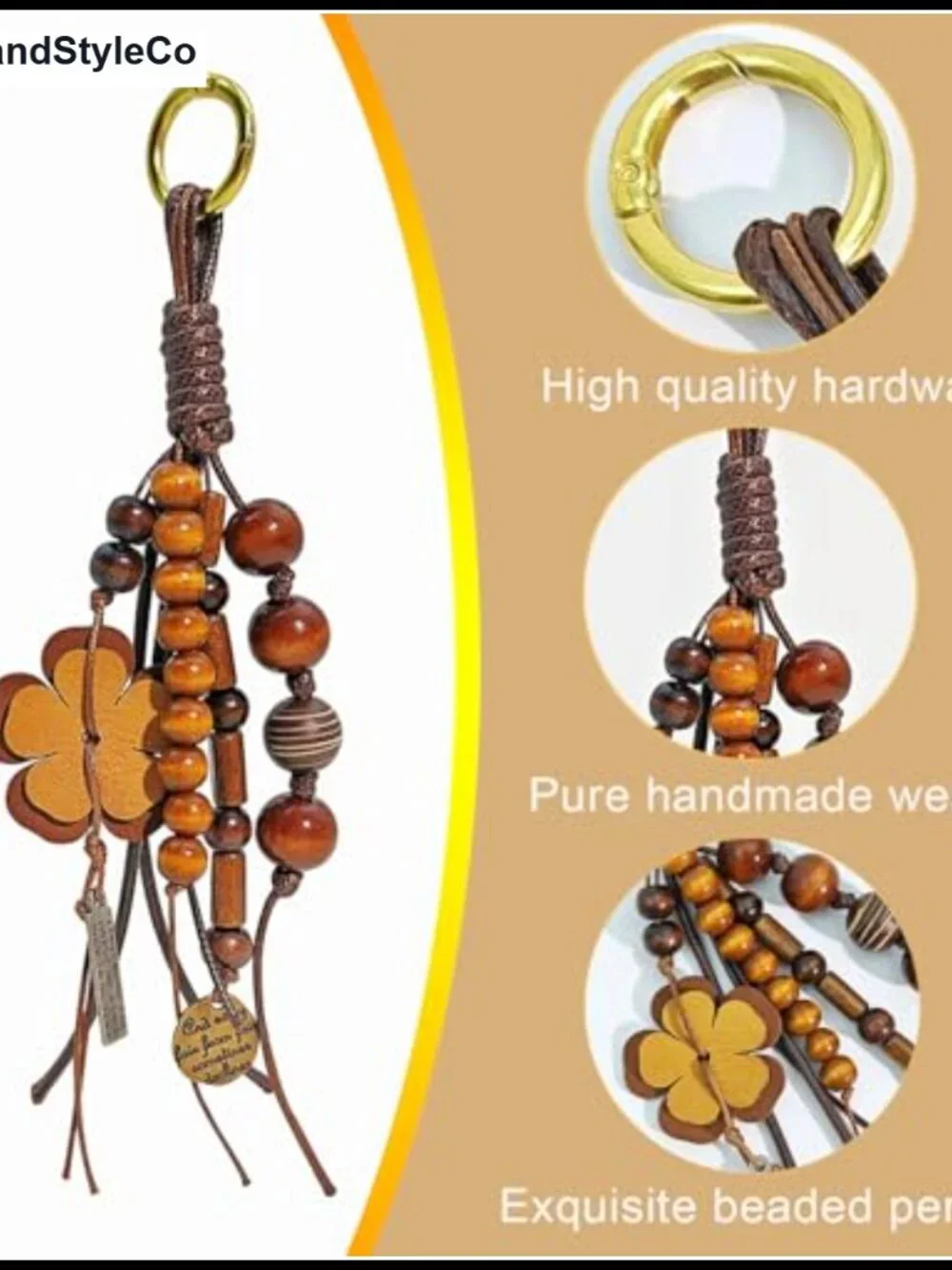 Boho PU leather bag charm keychain with lobster clasp, 8.27 inch